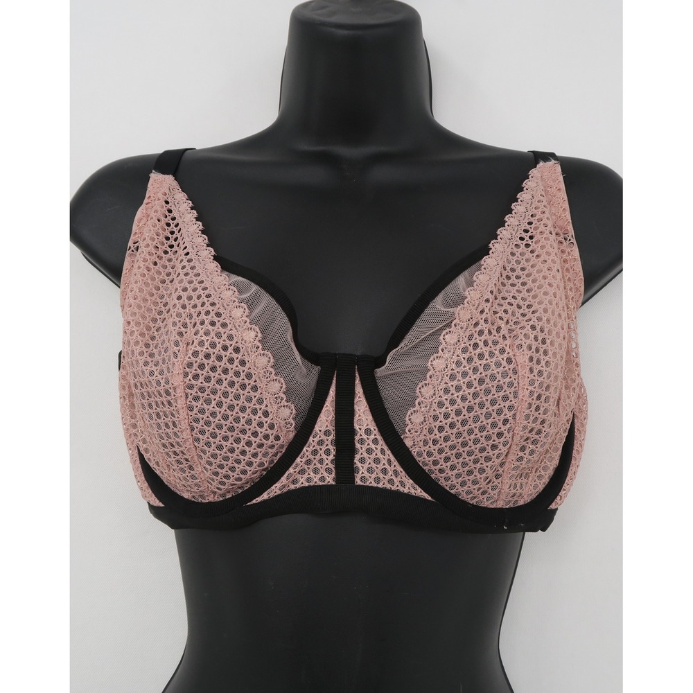 Victoria's Secret Unlined Demi Bra Pink Lace Sheer Mesh Underwire 36DD/E80